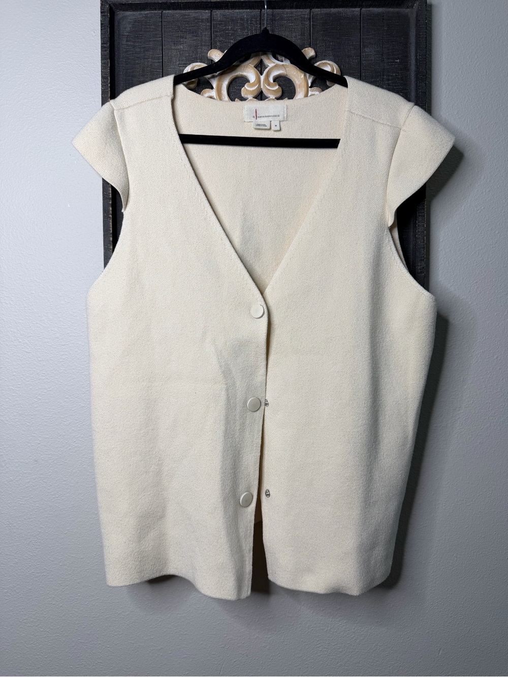 Anthropologie Cream Knit Vest with Cap Sleeves